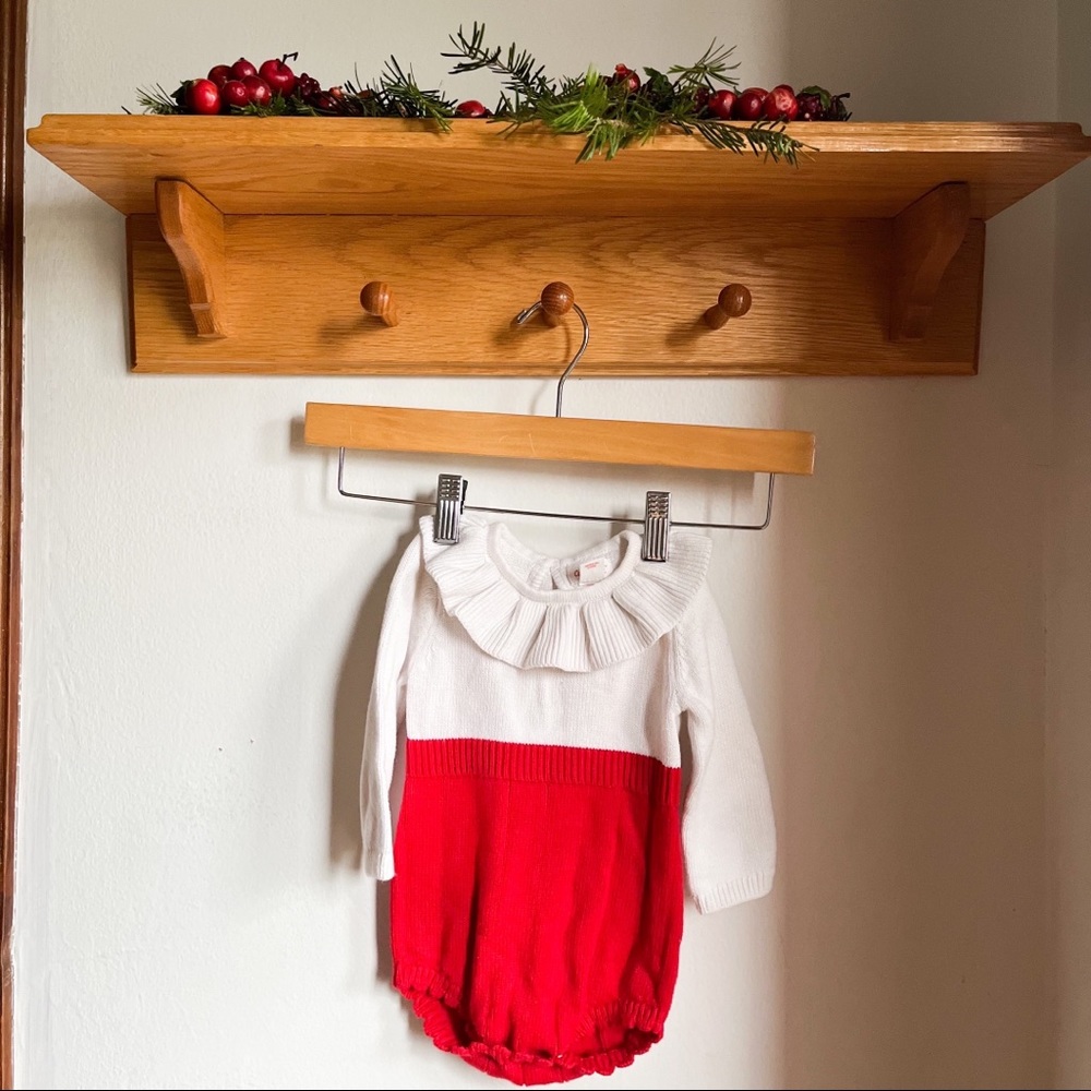 CAT & JACK red and white romper with ruffle collar